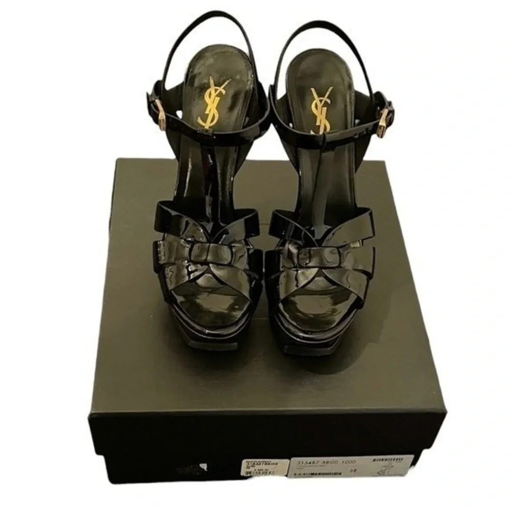 Saint Laurent Women's Nero Leather Vitello Vernice Soft Heels Size EU38 (US 8)‎ - Picture 2 of 15